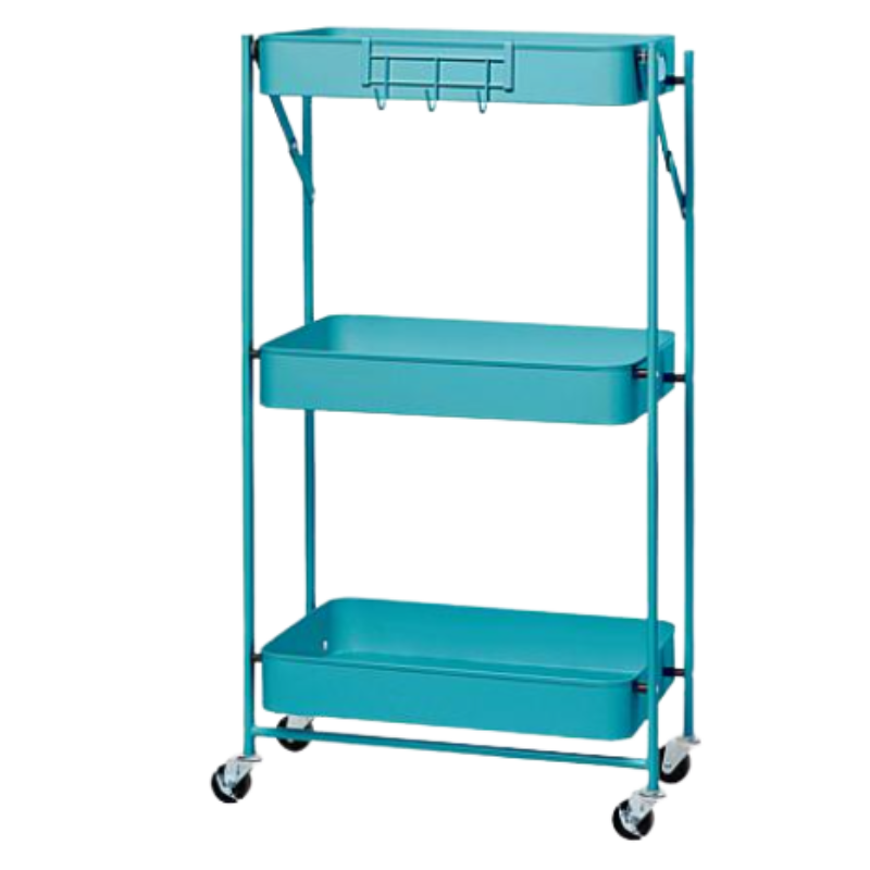 Origami 3-Tier Rolling Foldable Cart w/Locking Caster Wheels - Powder-Coated Steel