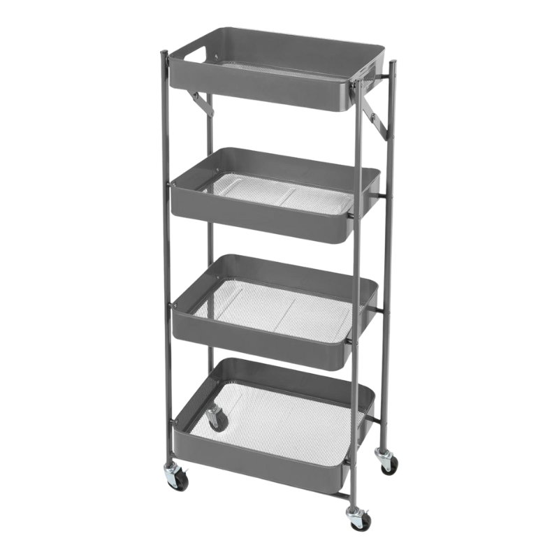 Origami 4 Tier Foldable Powder-Coated Metal Cart with Caster Wheels