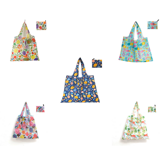 Reusable Eco-Friendly 5-Pack Waterproof Ripstop Nylon Pouch Folding Polyester Shopping Bags