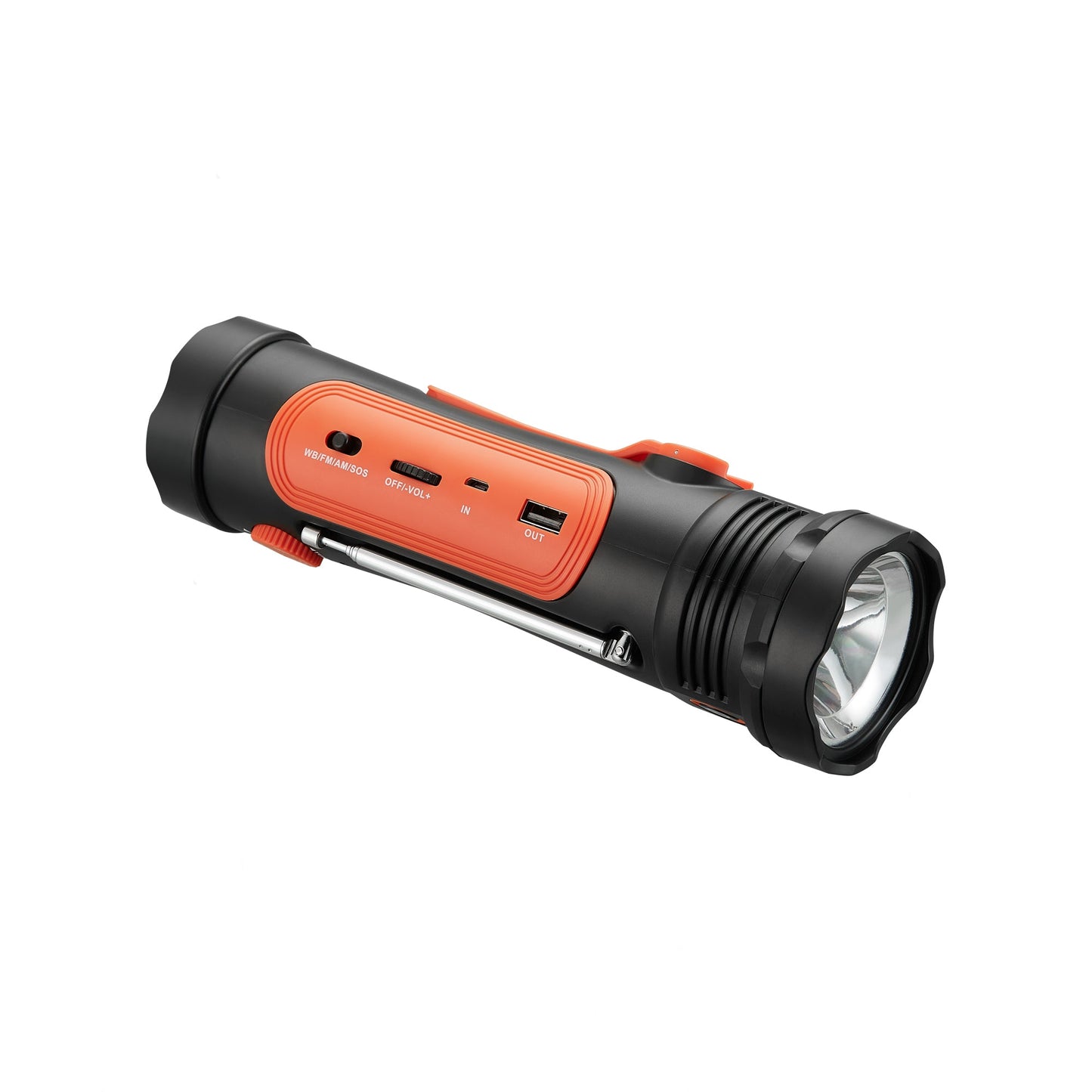 Emergency Flashlight with AM/FM/Weather Radio, Manual Crank, Solar Recharge, Desk Light, SOS, Audio Alarm