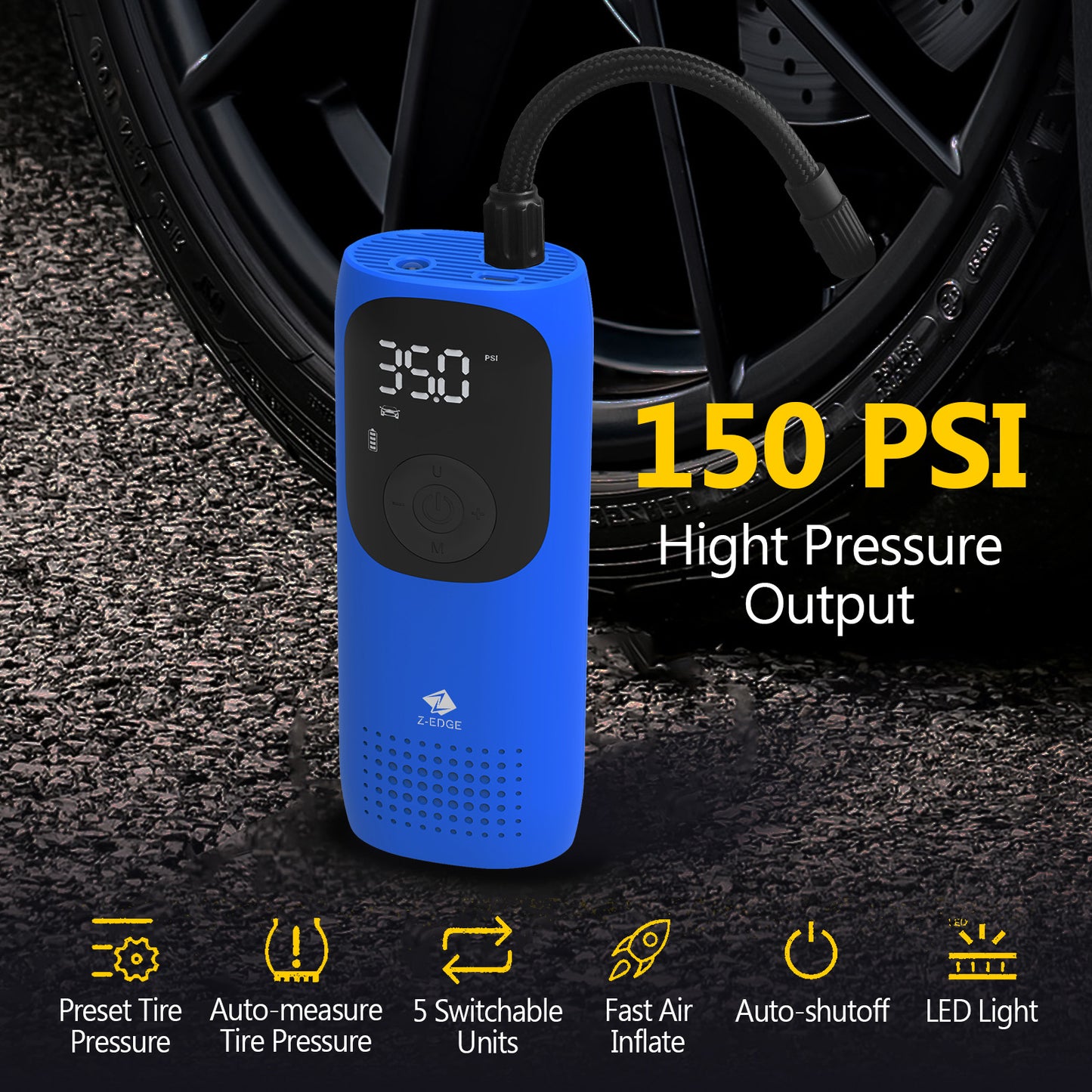 ZEdge 150PSI Portable Air Inflator