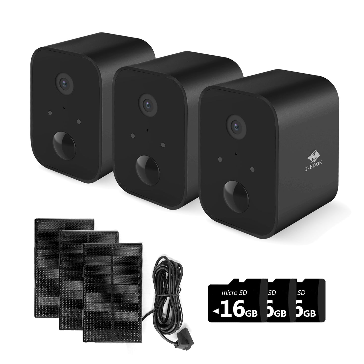 Smart Wireless Solar Security Camera, 16GB, Solar Panels, Notifications, 3Pack