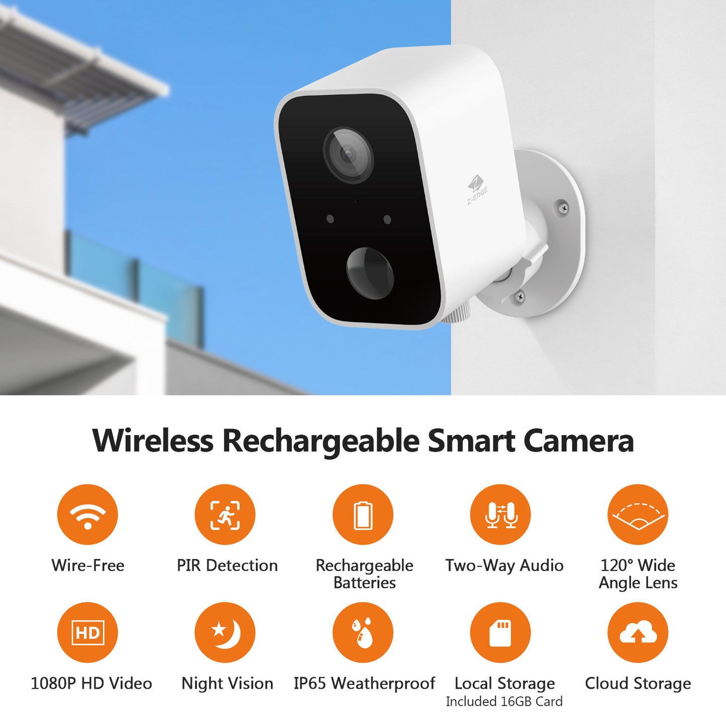Smart Wireless Solar Security Camera, 16GB, Solar Panels, Notifications, 3Pack