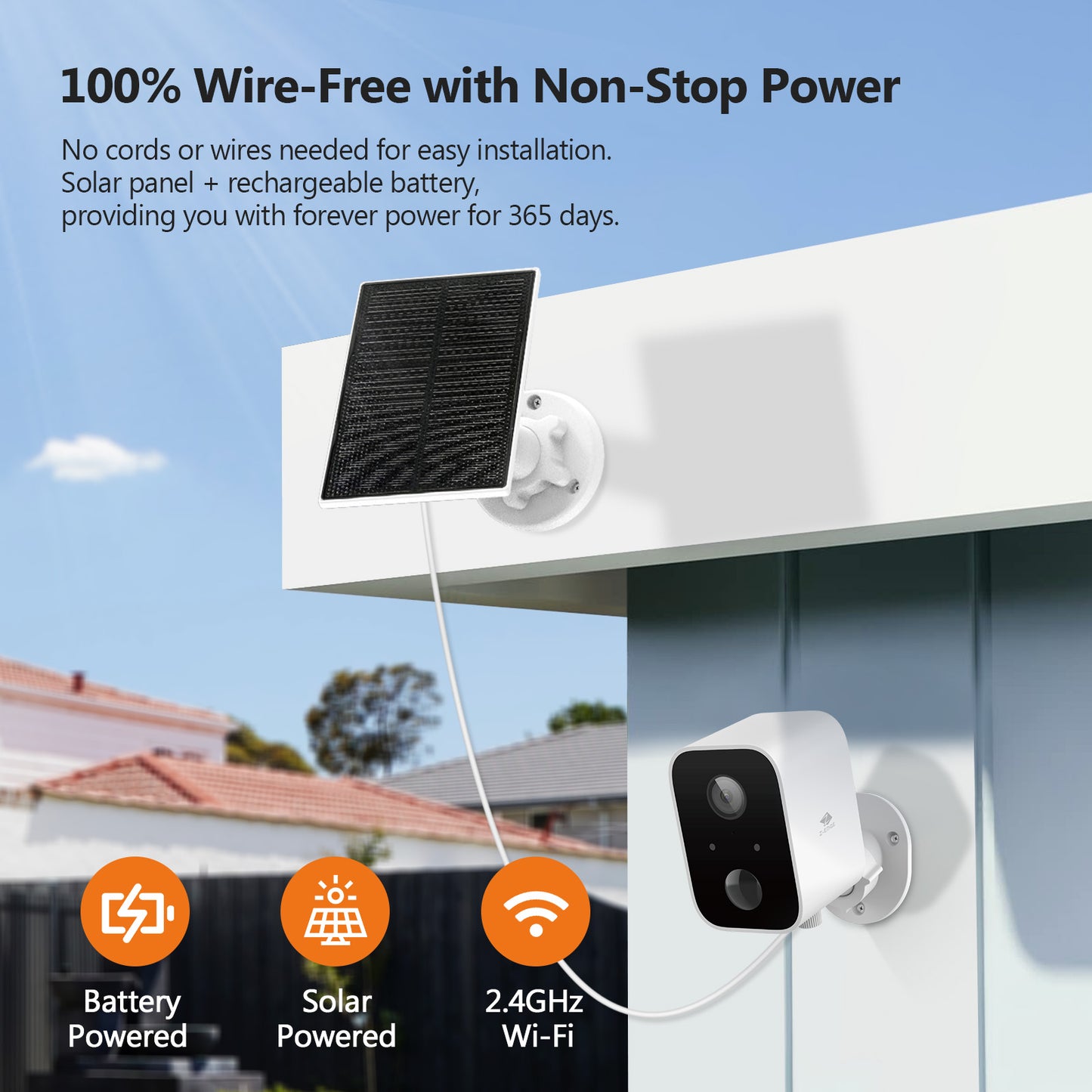 Smart Wireless Solar Security Camera, 16GB, Solar Panels, Notifications, 3Pack