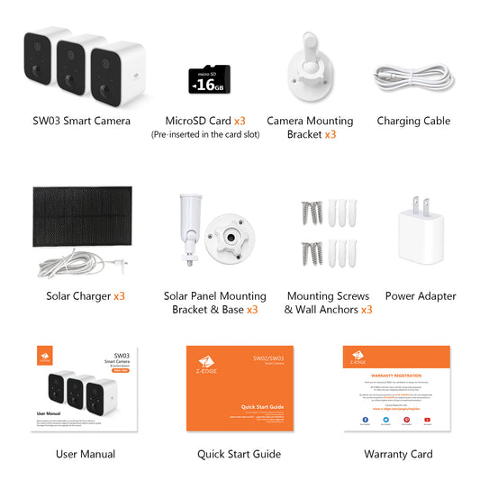 Smart Wireless Solar Security Camera, 16GB, Solar Panels, Notifications, 3Pack