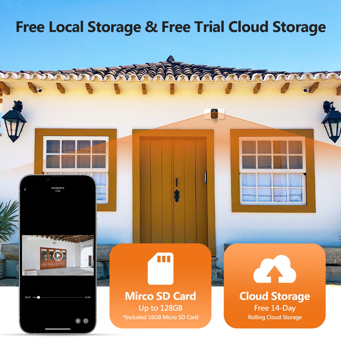Floodlight Wireless Smart Security Camera with Solar Panel Charger 16GB Memory