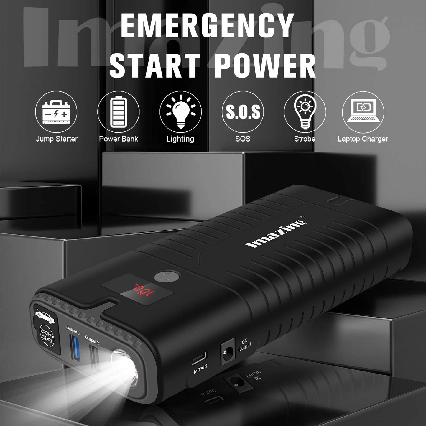 Jump Starter 18,000mAh Capacity with Safety Cables and DC Adapter