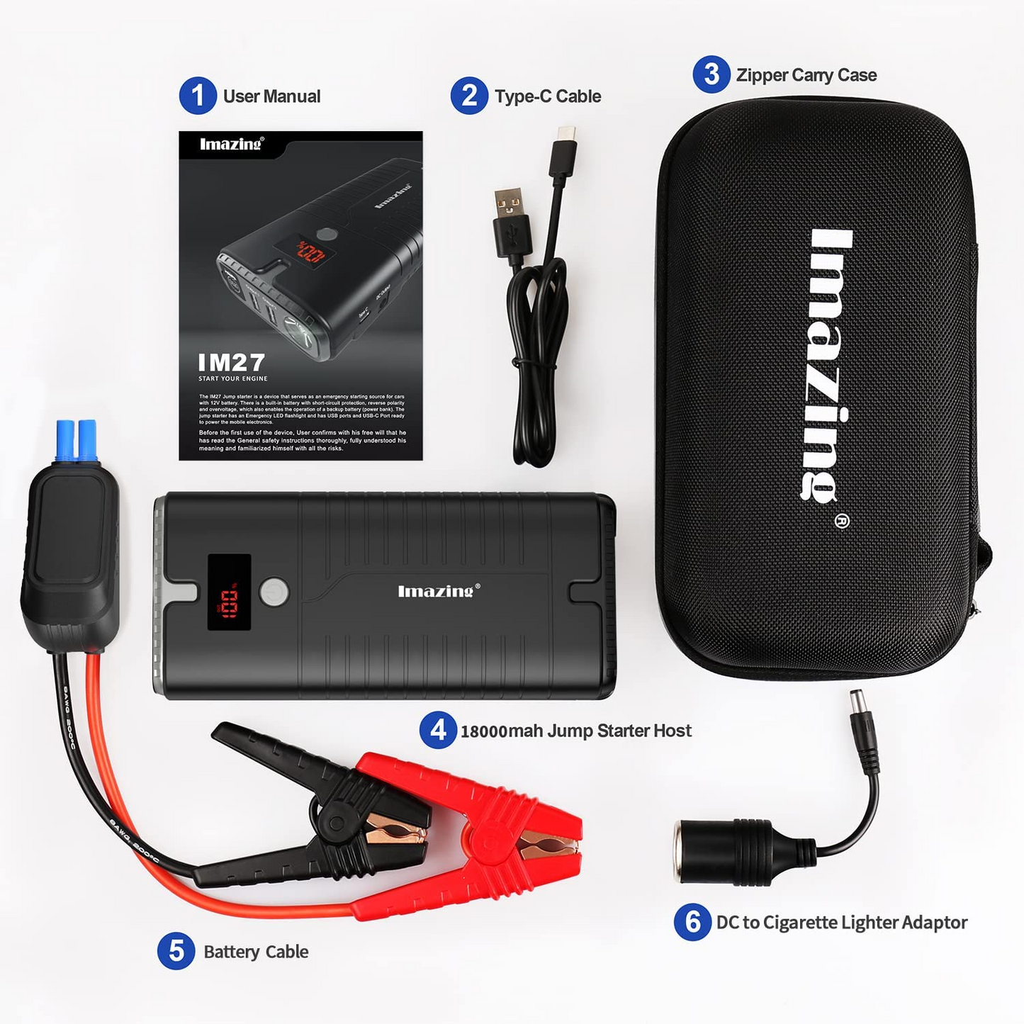 Jump Starter 18,000mAh Capacity with Safety Cables and DC Adapter