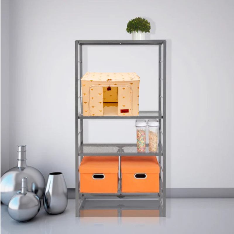 Origami Adjustable Shelf Rack + Hoppel Large Soft-Sided Collapsible Bin Bundle