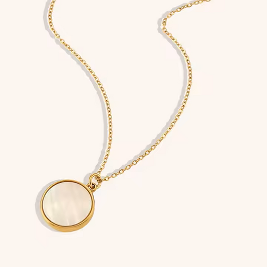 Moon and Star Shell Pendant - Adjustable, Hypoallergenic 18K Gold Plated Stainless Steel - Delicate, Bezel‑Set Detail