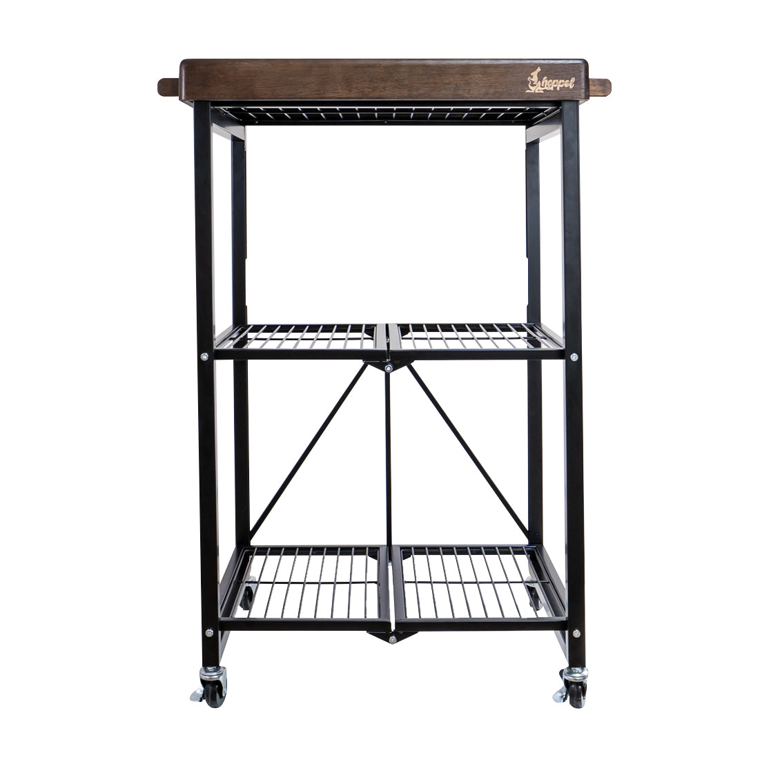 Hoppel Rolling 3 Tier Cart Collapsible Cart with Wood Lid Serving Tray
