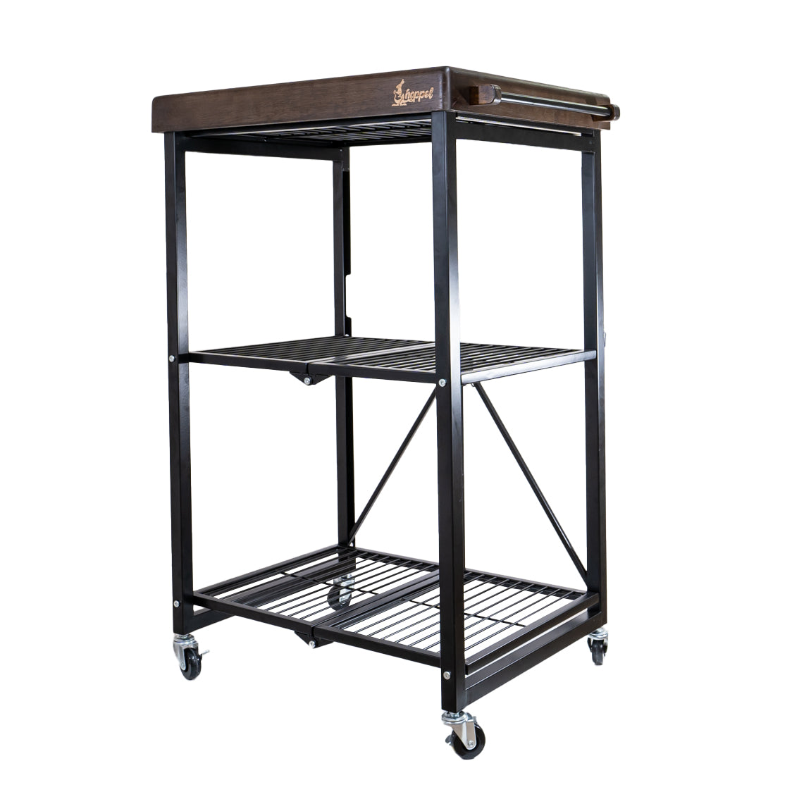 Hoppel Rolling 3 Tier Cart Collapsible Cart with Wood Lid Serving Tray
