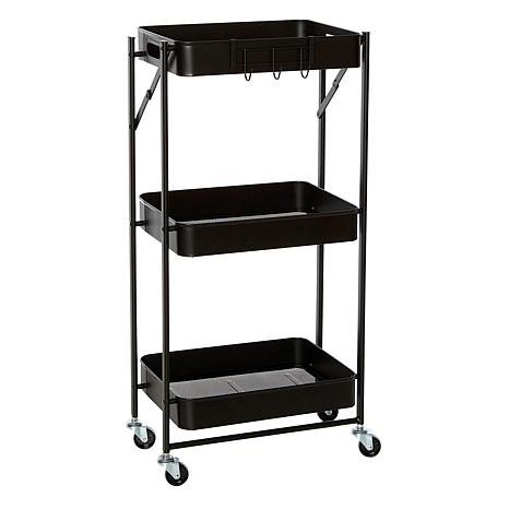 Origami 3-Tier Rolling Foldable Cart w/Locking Caster Wheels - Powder-Coated Steel