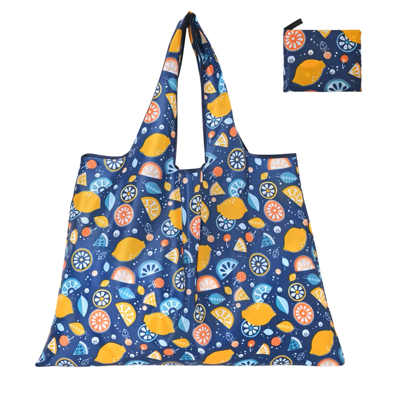 Reusable Eco-Friendly 5-Pack Waterproof Ripstop Nylon Pouch Folding Polyester Shopping Bags
