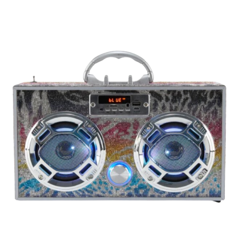 Boombox w/Bluetooth LED Light-Up Speakers Stereo Sound FM Tuner & Phone Holder