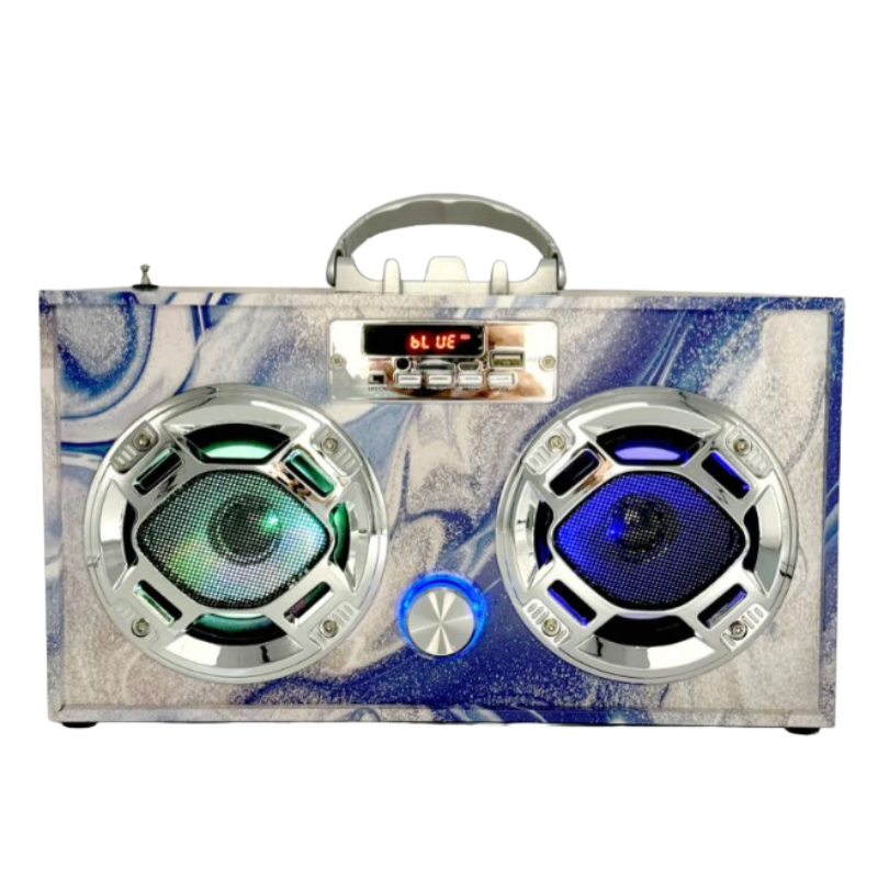 Boombox w/Bluetooth LED Light-Up Speakers Stereo Sound FM Tuner & Phone Holder