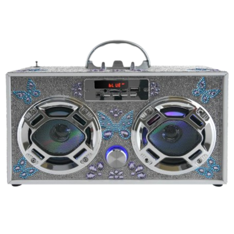 Boombox w/Bluetooth LED Light-Up Speakers Stereo Sound FM Tuner & Phone Holder