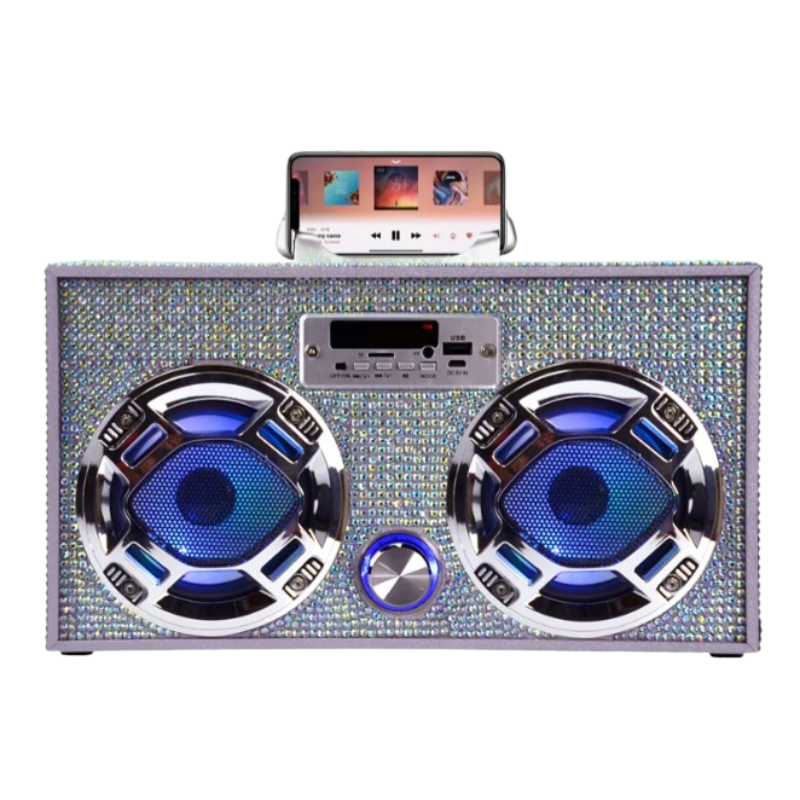 Boombox w/Bluetooth LED Light-Up Speakers Stereo Sound FM Tuner & Phone Holder