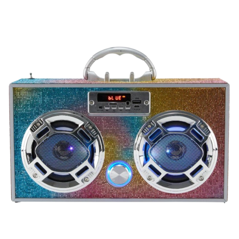Boombox w/Bluetooth LED Light-Up Speakers Stereo Sound FM Tuner & Phone Holder