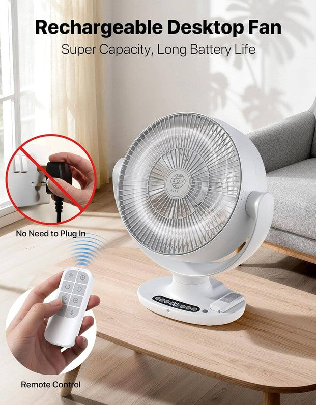 Rechargeable Cordless Desktop 12inch Fan with 8 Speeds, 120 Degree Horizontal and Vertical Oscillation, Night Sleep and Natural Wind Modes, LED Display, Timer Function, Remote Control