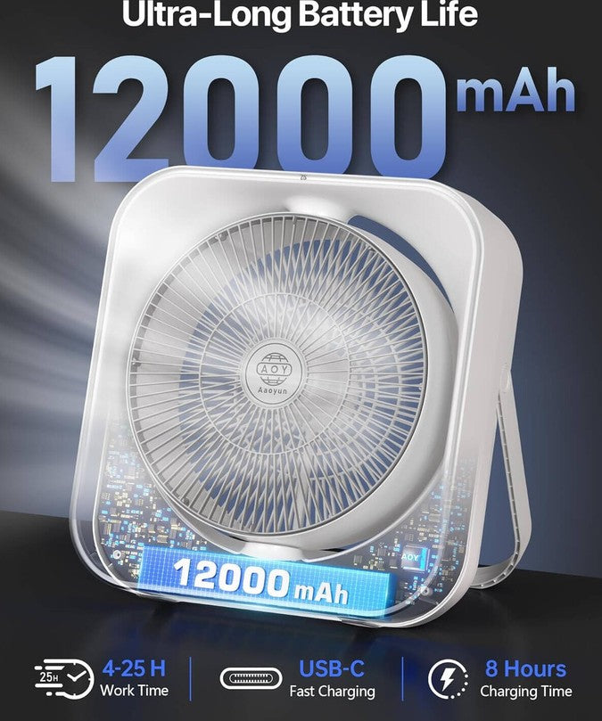 Rechargeable Cordless Desktop Fan with 8 Speeds, 120 Degree Horizontal Oscillation, Night Sleep and Natural Wind Modes, Timer Function, Remote Control