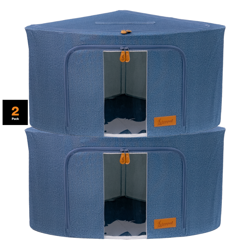 Hoppel Denim 2-Pack Collapsible Triple Entry Pop Up Storage Bins - Choose From 5 Sizes!