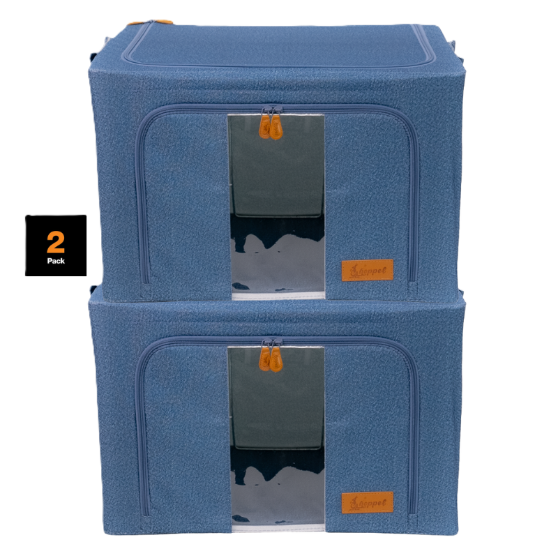 Hoppel Denim 2-Pack Collapsible Triple Entry Pop Up Storage Bins - Choose From 5 Sizes!