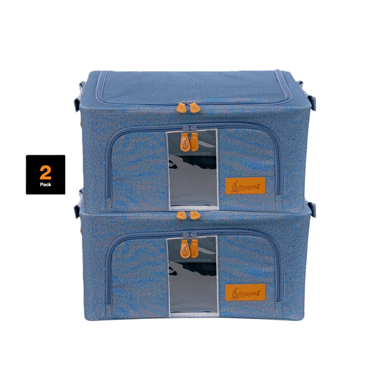 Hoppel Denim 2-Pack Collapsible Triple Entry Pop Up Storage Bins - Choose From 5 Sizes!