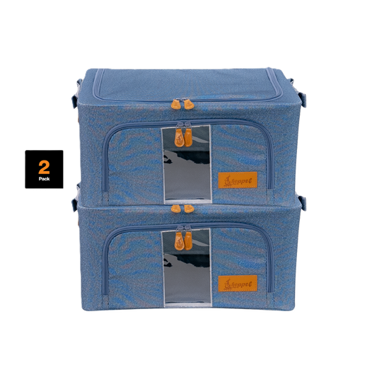 Hoppel Denim 2-Pack Collapsible Triple Entry Pop Up Storage Bins - Choose From 5 Sizes!