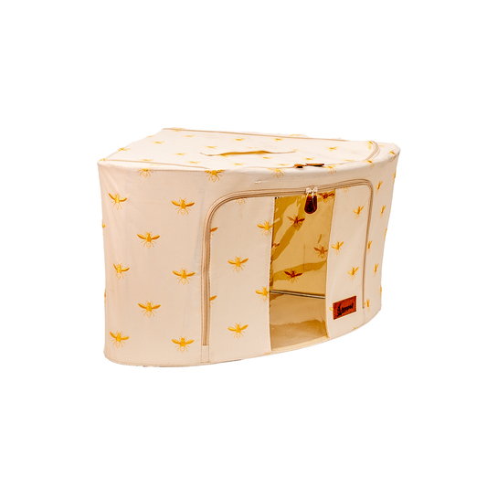 Hoppel Large Corner Collapsible Triple Entry Pop Up Storage Bin (60 liters / 14.4 gallons) - Embroidered Royal  Bee