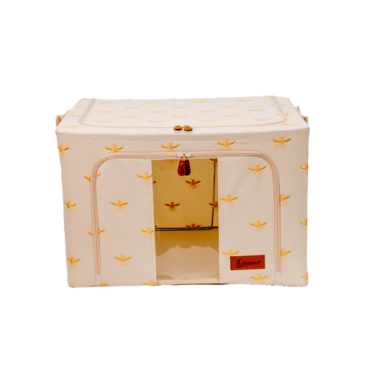 Hoppel Large Collapsible Triple Entry Pop Up Storage Bin (60 liters / 16 gallons)- Embroidered Gold Royal Bee