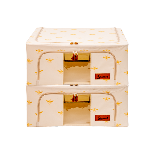 Hoppel Medium Collapsible Triple Entry Pop Up Storage Bin (44 liters / 12 gallons) - Embroidered Gold Royal Bee - 2 Pack