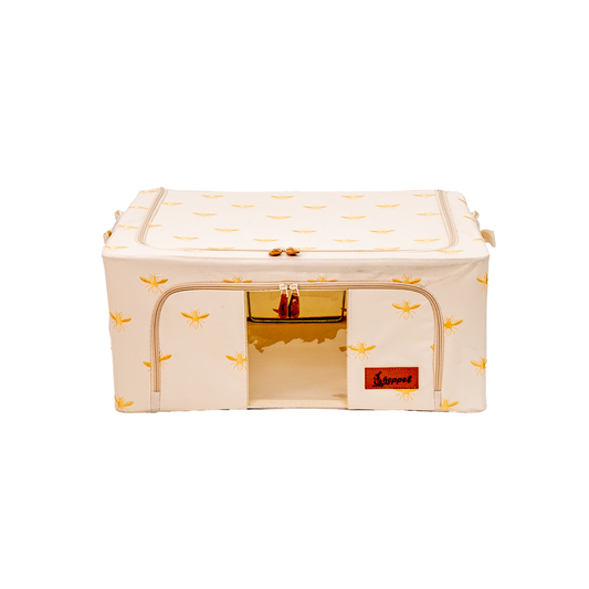 Hoppel Medium Collapsible Triple Entry Pop Up Storage Bin (44 liters / 12 gallons) - Embroidered Gold Royal Bee