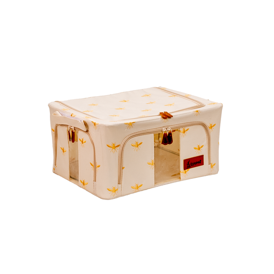 Hoppel Small Collapsible Triple Entry Pop Up Storage Bin (24 liters / 6.5 gallons) - Embroidered Gold Royal Bee