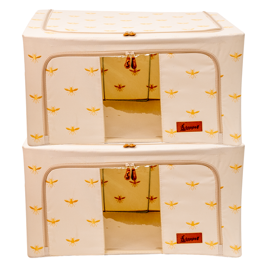 Hoppel X-Large Collapsible Triple Entry Pop Up Storage Bin (80 liters / 21 gallons) - Embroidered Gold Royal Bee - 2 Pack