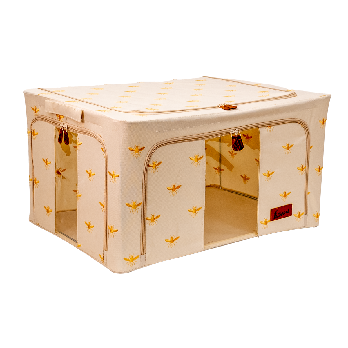 Hoppel X-Large Collapsible Triple Entry Pop Up Storage Bin (80 liters / 21 gallons) - Embroidered Gold Royal Bee