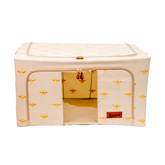Hoppel X-Large Collapsible Triple Entry Pop Up Storage Bin (80 liters / 21 gallons) - Embroidered Gold Royal Bee