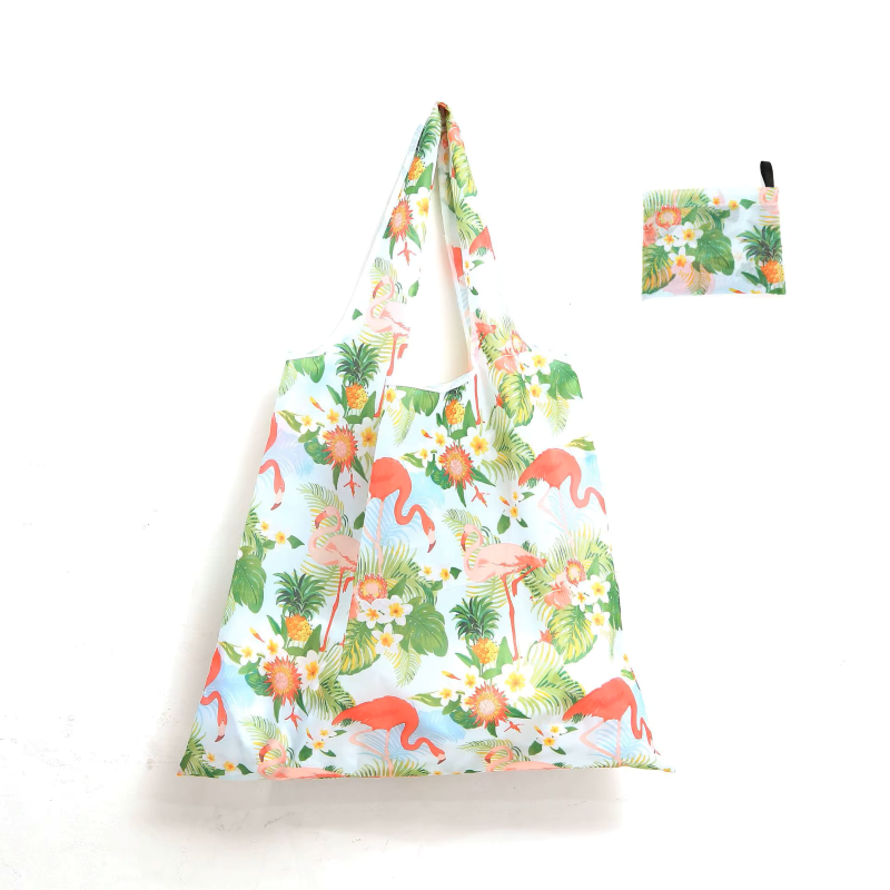 Reusable Eco-Friendly 5-Pack Waterproof Ripstop Nylon Pouch Folding Polyester Shopping Bags