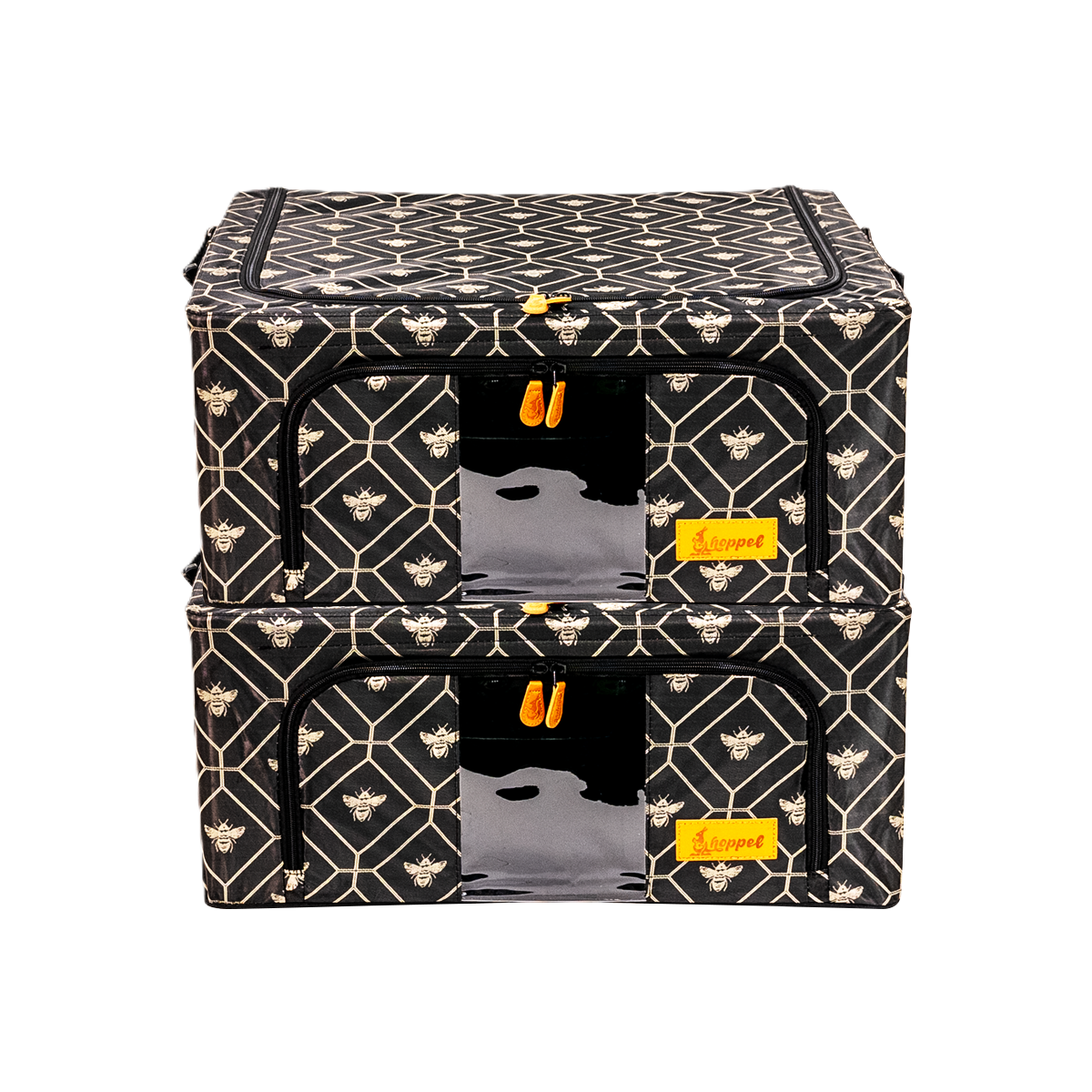 Hoppel Honeycomb Bee Jacquard 2-Pack Collapsible Triple Entry Pop Up Storage Bins - Choose From 5 Sizes!