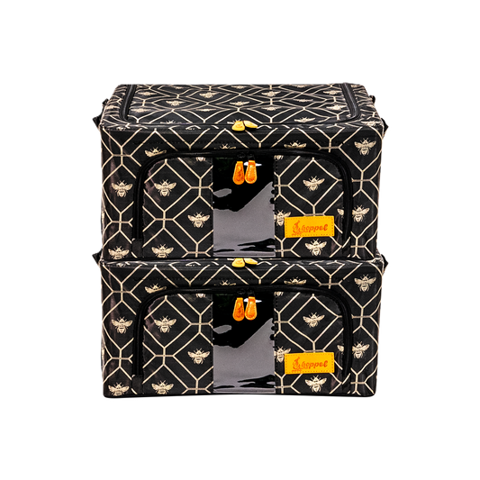 Hoppel Honeycomb Bee Jacquard 2-Pack Collapsible Triple Entry Pop Up Storage Bins - Choose From 5 Sizes!