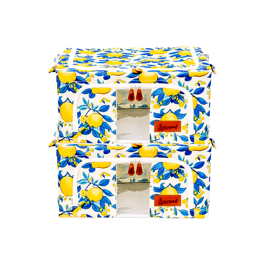 Hoppel Lemon Zest 2-Pack Collapsible Triple Entry Pop Up Storage Bins - Choose From 5  Sizes!