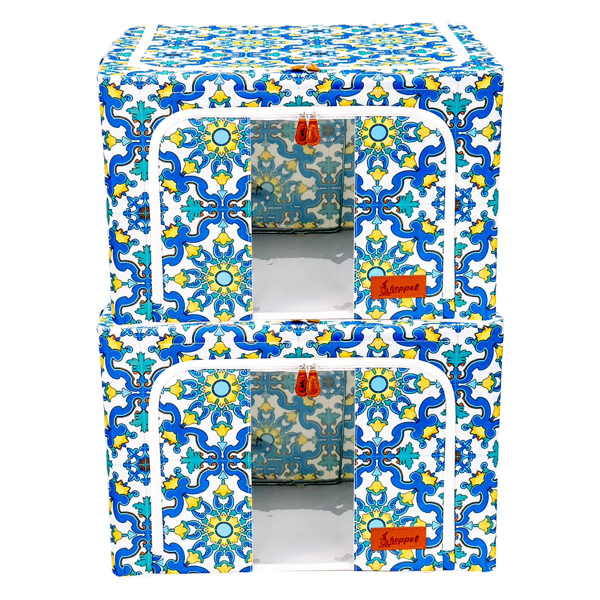 Hoppel Italian Mosaic Tile 2-Pack Collapsible Triple Entry Pop Up Storage Bins - Choose From 5 Sizes!