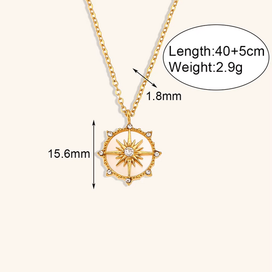 Golden North Star Shell Pendant Necklace - Adjustable, Hypoallergenic 18K Gold Plated Stainless Steel - Delicate, Bezel‑Set Detail