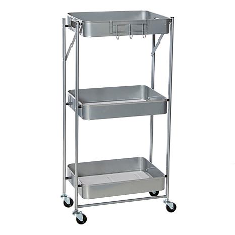 Origami 3-Tier Rolling Foldable Cart w/Locking Caster Wheels - Powder-Coated Steel