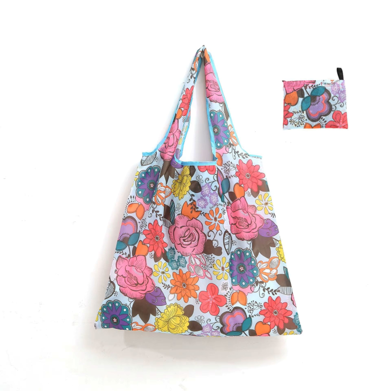 Reusable Eco-Friendly 5-Pack Waterproof Ripstop Nylon Pouch Folding Polyester Shopping Bags