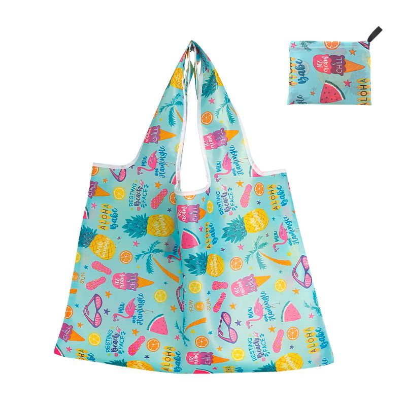 Reusable Eco-Friendly 5-Pack Waterproof Ripstop Nylon Pouch Folding Polyester Shopping Bags