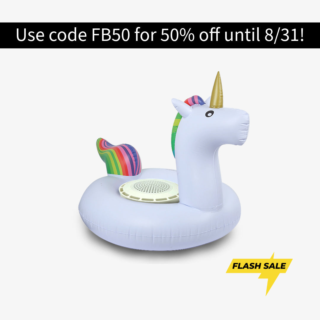 Aqua Jams White Unicorn Bluetooth Inflatable Floating Speaker & Cup Holder