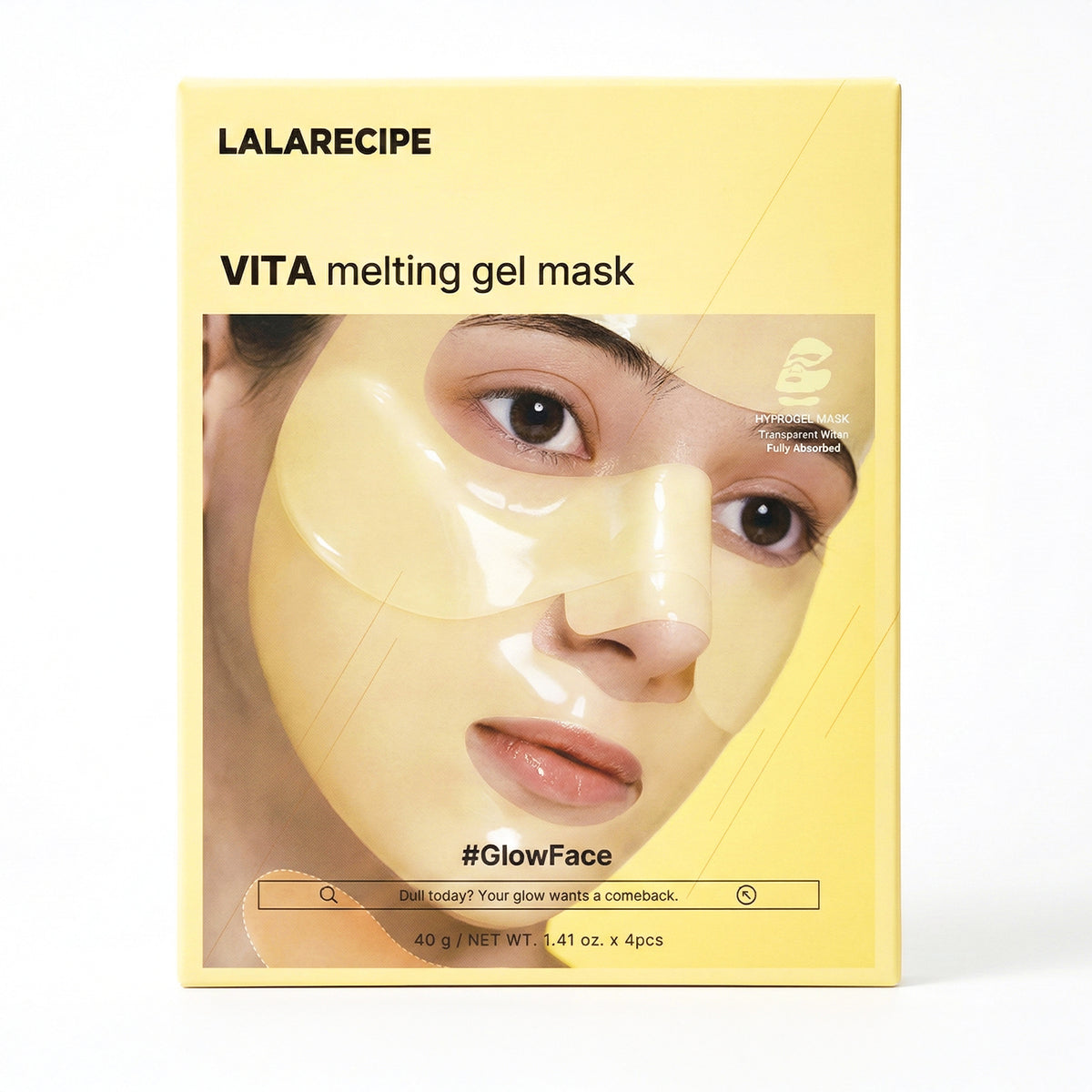 LALARECIPE Vita Melting Gel Mask, 4D Fit, radiant skin with a glassy finish. 4 Masks Included.