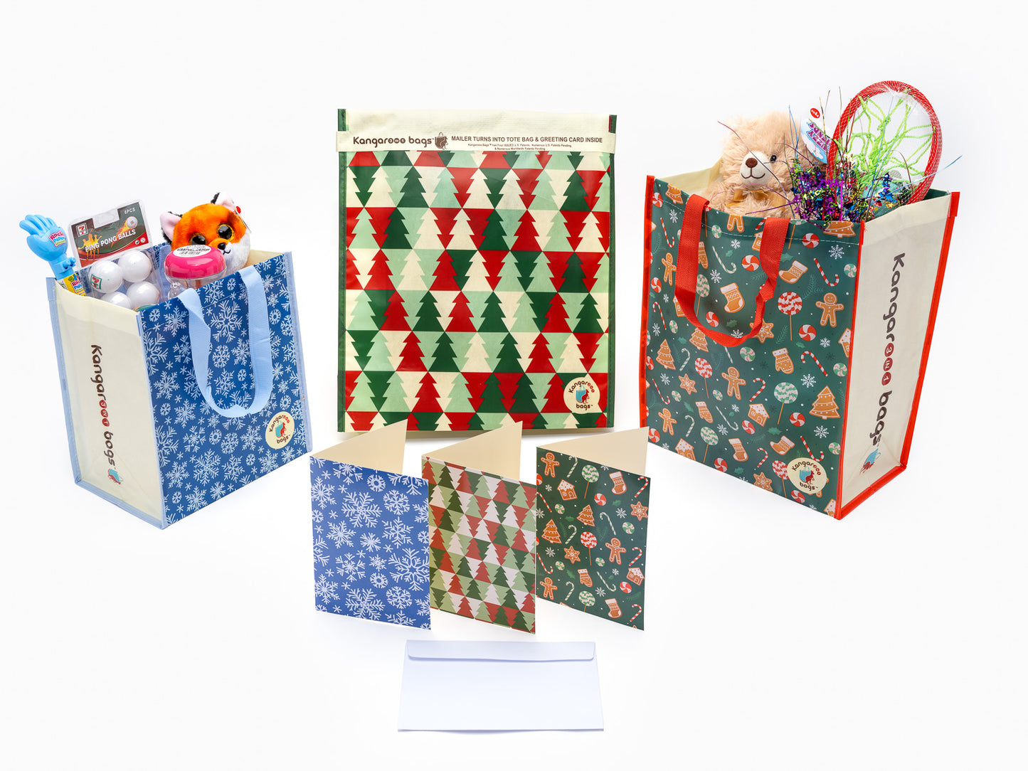 3in1 Premium Reusable Gift Mailer Bag 5 Totes in 3 Sizes All with Greeting Cards
