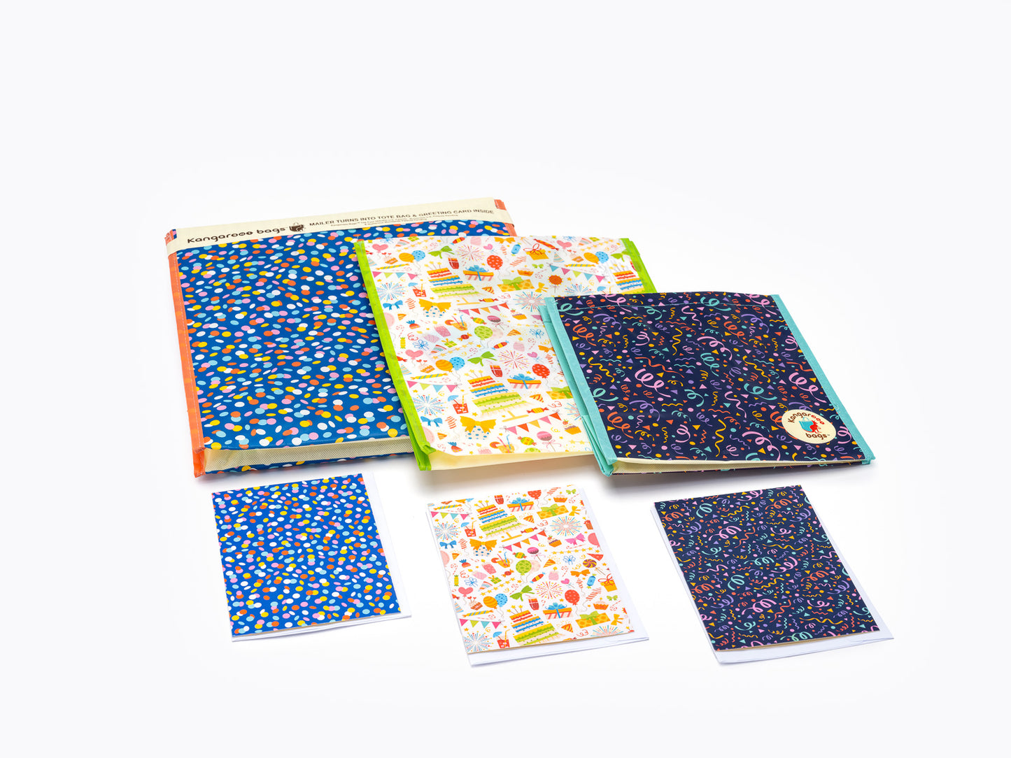 3in1 Premium Reusable Gift Mailer Bag 5 Totes in 3 Sizes All with Greeting Cards
